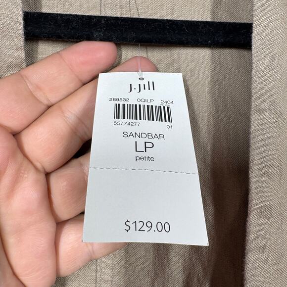 J Jill Womens Petite Large Linen Open Long Line Cardigan Tan Sandbar Half Sleeve - Picture 9 of 11